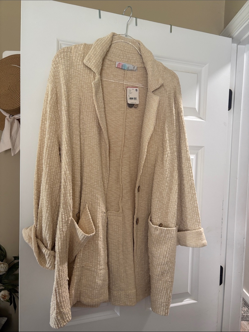 Free People Cream Textured Open Cardigan
